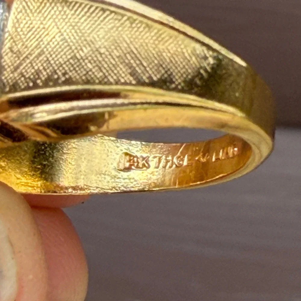 LIND 18K HGE Ring Mens Size 8.5 Gold Two Tone Cubic Zirconia Statement Band